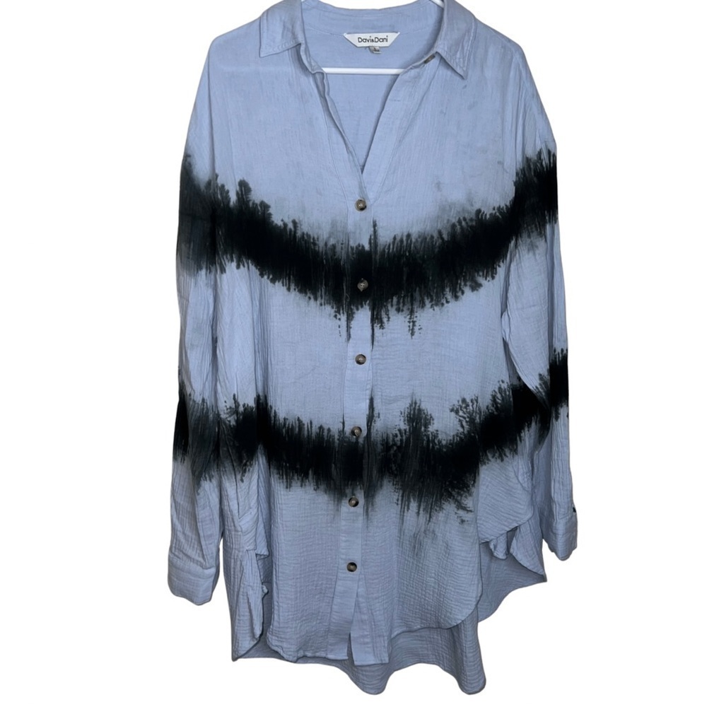 Davi&Dani Striped Tie Dye Oversized Cotton Shacket Size Small